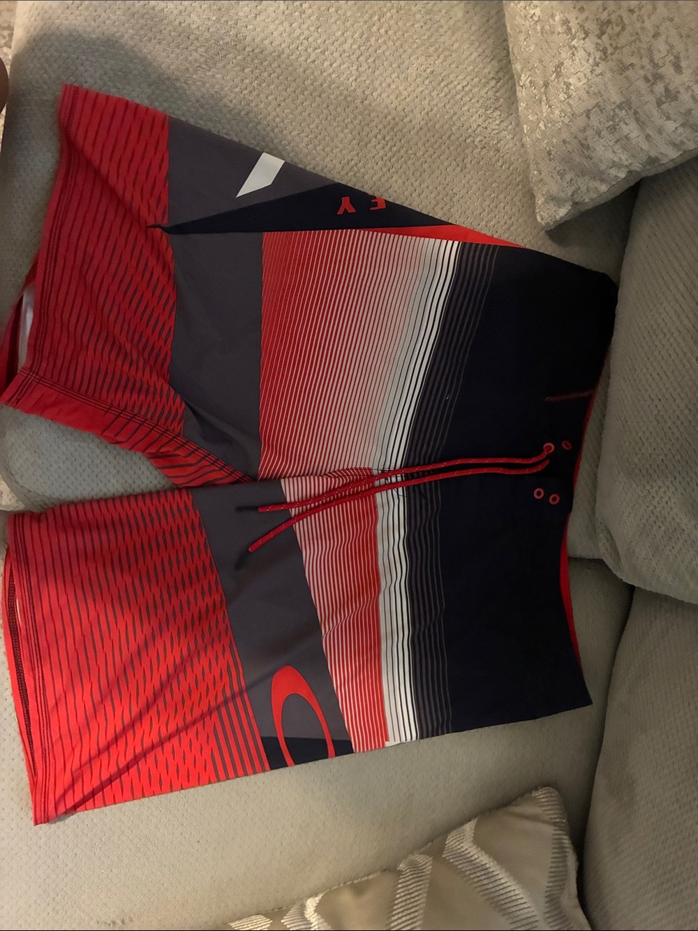 Oakley Red and Navy Striped Board Shorts